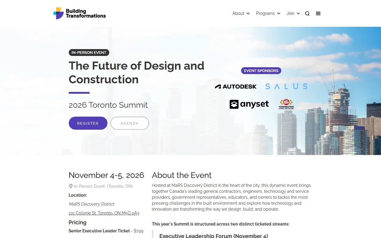 The Building Transformations Toronto Summit 2026 website