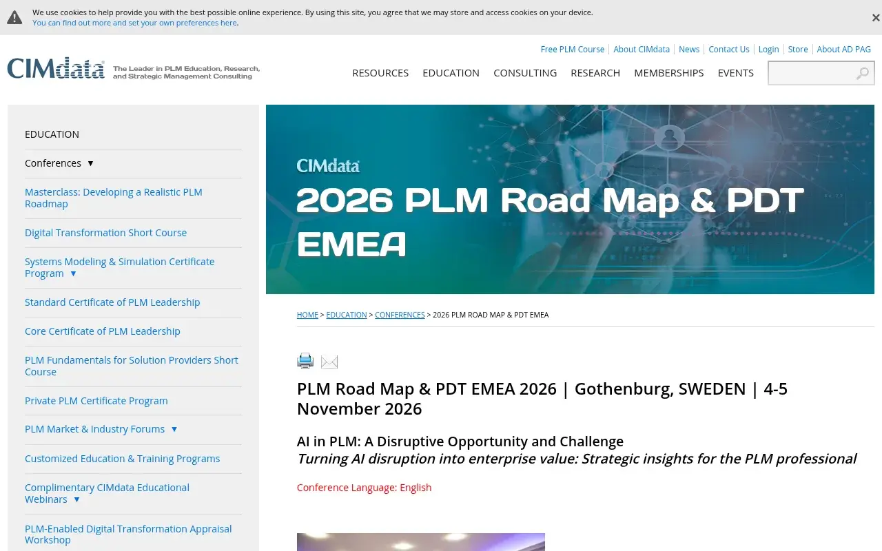The PLM Road Map & PDT EMEA 2026 website